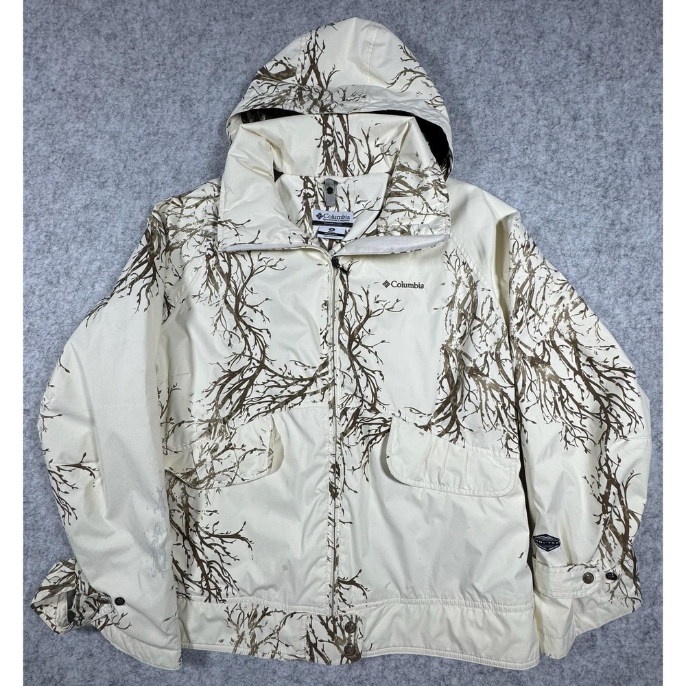 Columbia Womens XL White Omni-Tech Camo Waterproof Hooded Jacket WL7078